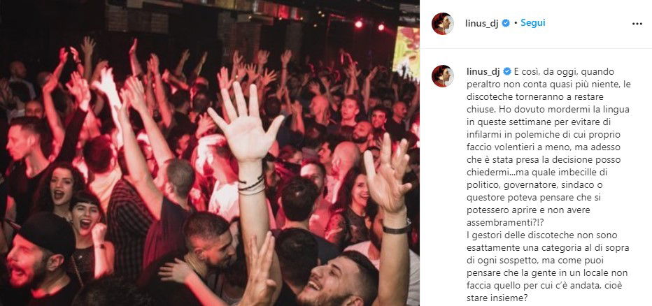 Se Linus si preoccupa più dei governatori di Regione per le discoteche article-post