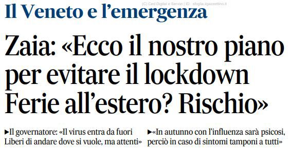 Zaia si accorge improvvisamente che anche senza migranti i focolai di COVID-19 in Veneto ci sono lo stesso preview