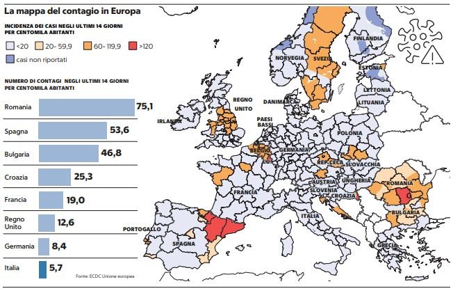 mappa contagio coronavirus europa