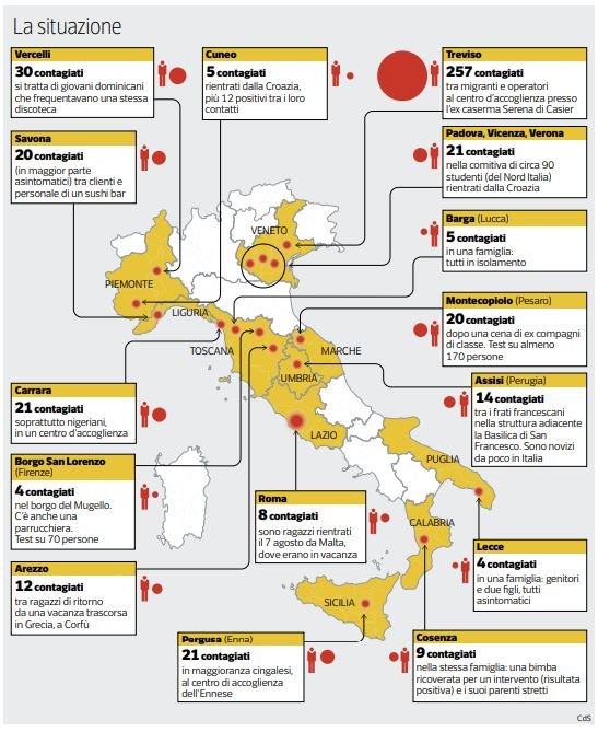 mappa focolai coronavirus italia