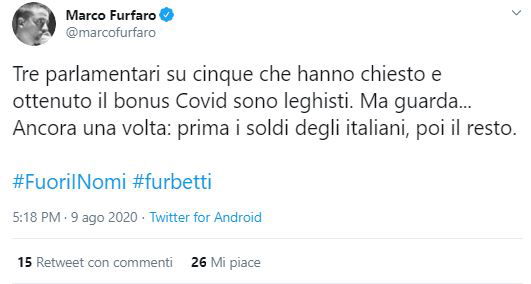 «Tre parlamentari su 5 che hanno ottenuto il bonus Partite IVA sono leghisti» «Tre parlamentari su 5 che hanno ottenuto il bonus Partite IVA sono leghisti»