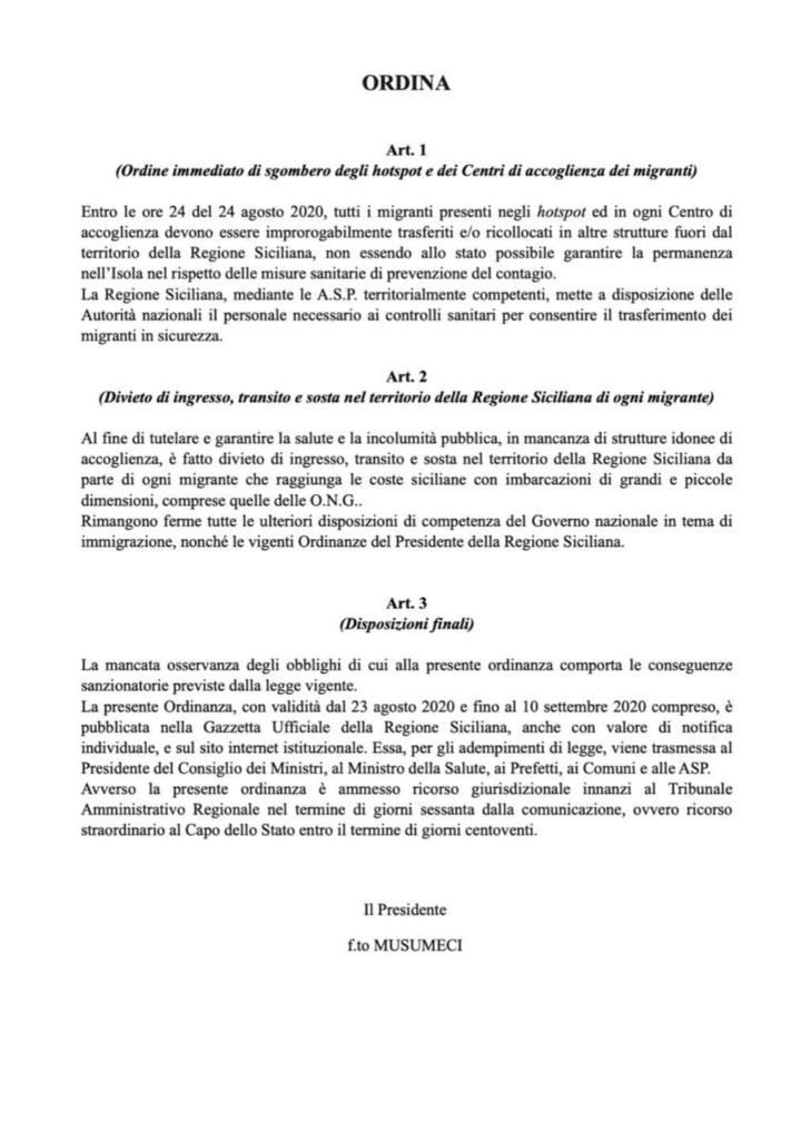 ordinanza musumeci migranti sicilia 5