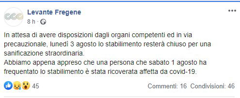 Lo stabilimento Levante di Fregene chiuso per un positivo al Coronavirus Lo stabilimento Levante di Fregene chiuso per un positivo al Coronavirus
