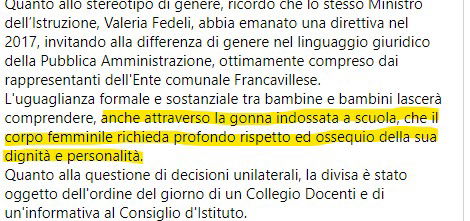 Le bambine della scuola di Francavilla Fontana costrette a indossare solo la gonna article-post