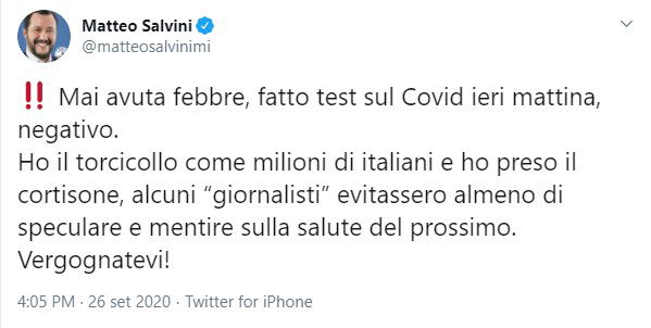 La faccia tosta di Salvini che fa finta di non aver detto di avere la febbre La faccia tosta di Salvini che fa finta di non aver detto di avere la febbre