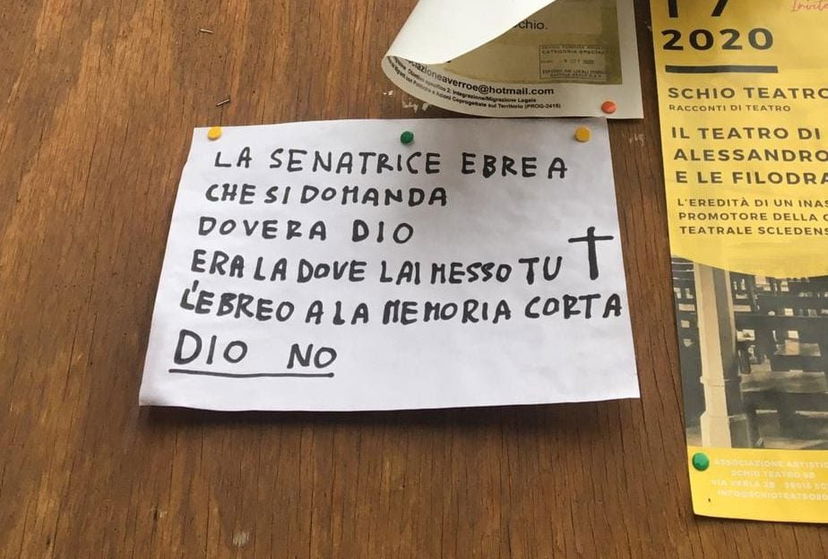 Il cartello antisemita contro Liliana Segre a Schio article-post