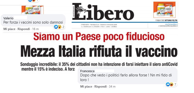 Libero si stupisce di chi non vuole fare il vaccino contro COVID-19. I lettori di Libero, ad esempio article-post