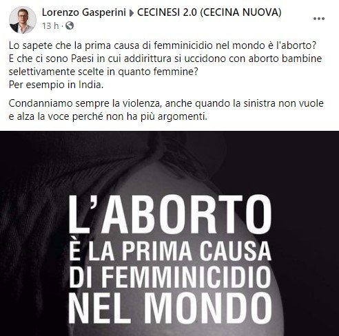 lorenzo gasperini aborto femminicidio lega 1