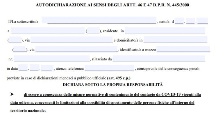 autocertificazione aprile 2021