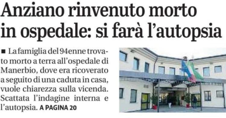 manerbio anziano trovato morto ospedale