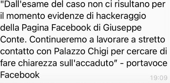 Facebook e l’hackeraggio della pagina di Conte (“non gli risulta”) article-post