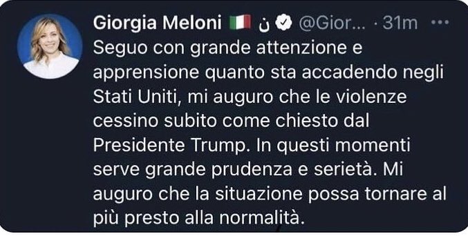 Giorgia Meloni e quell’agnellino di Trump che “chiede di fermare le violenze” article-post