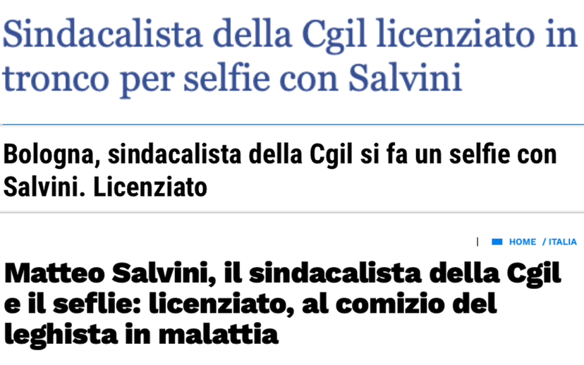I titoli di Libero e Giornale sull’operaio licenziato per il selfie con Salvini…e la realtà article-post