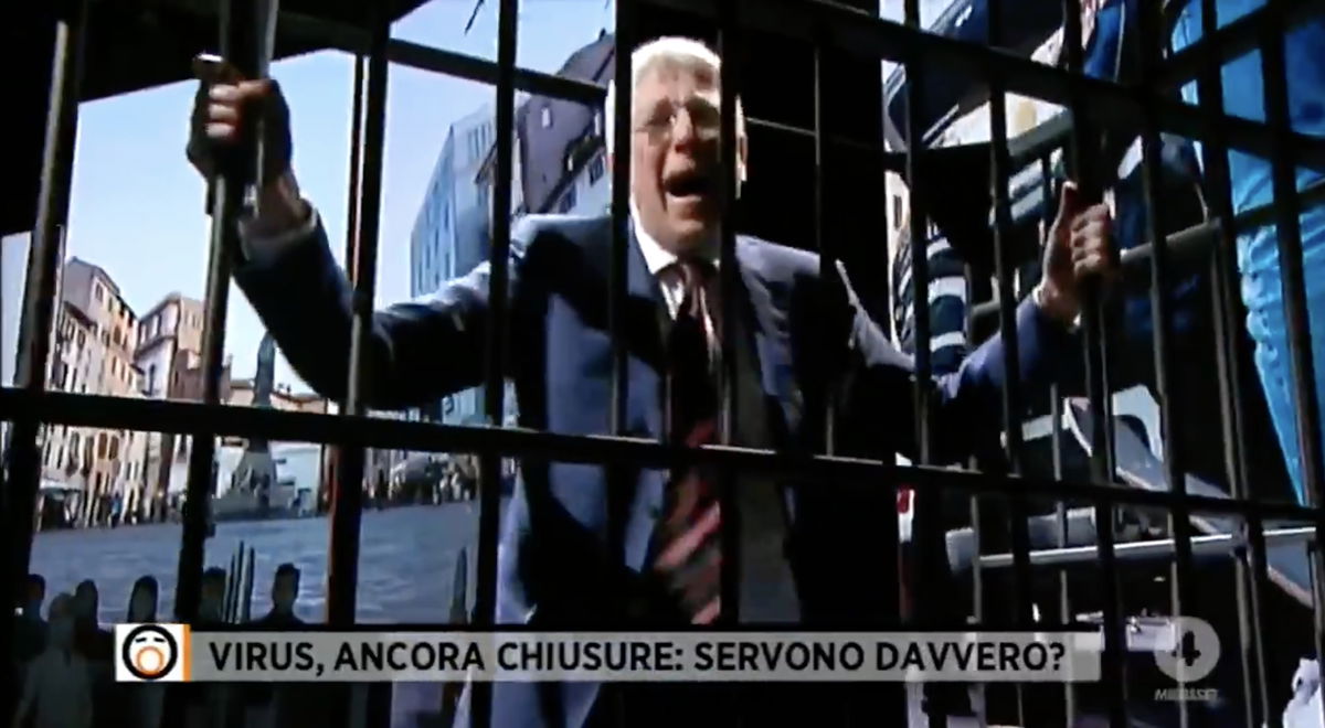 La sceneggiata di Mario Giordano in gabbia per i divieti di Pasqua | VIDEO article-post