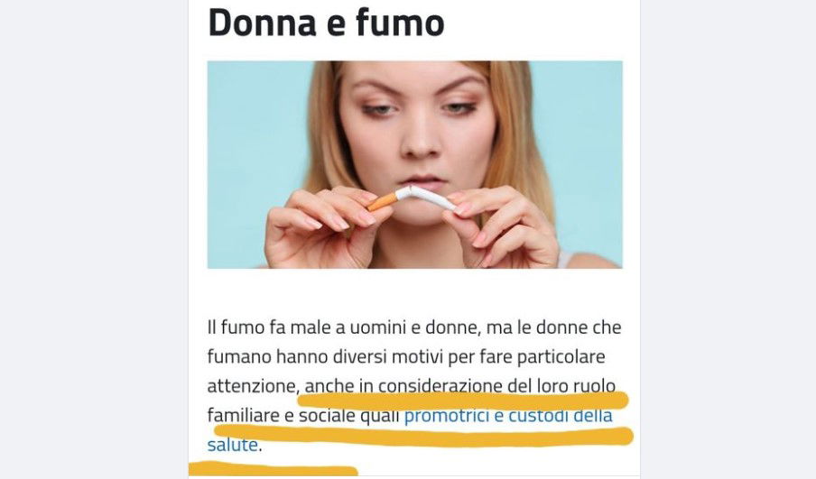 “Donne custodi della salute”: la pagina sessista del Ministero della Salute (poi cancellata) su donne e fumo article-post