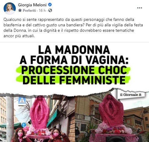 meloni madonna vagina processione femministe