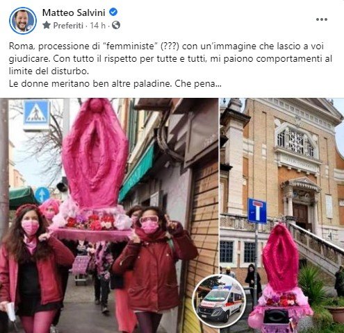 salvini madonna vagina processione femministe