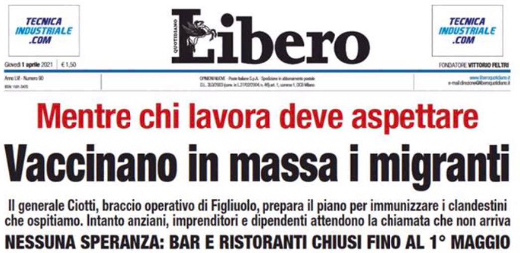 “Vaccini ai migranti mentre chi lavora aspetta”: il titolo bugiardo di Libero article-post