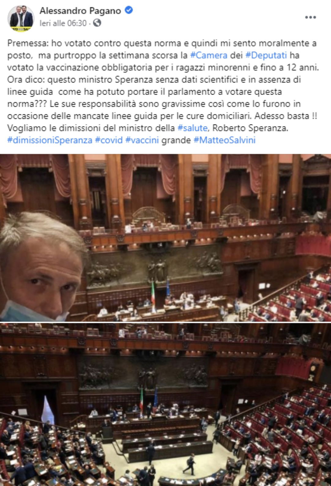 Alessandro Pagano, post Facebook