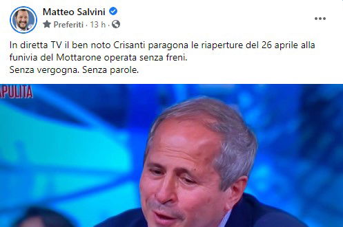 Il botta e risposta tra Salvini e Crisanti per il paragone tra riaperture e Mottarone article-post