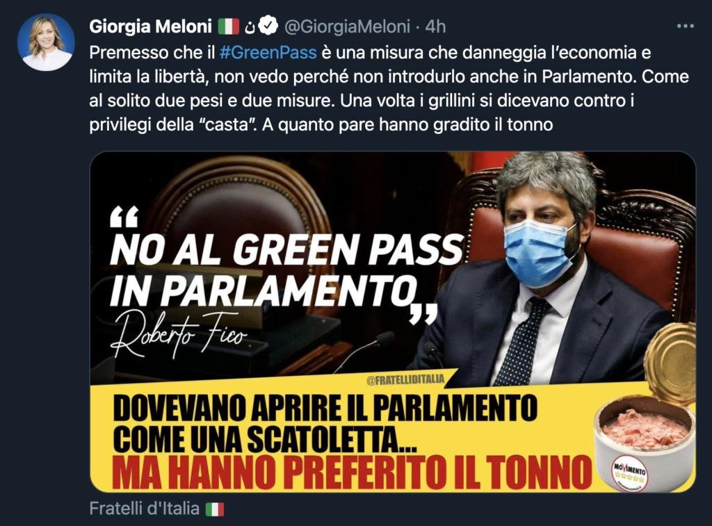 Giorgia Meloni contro il Green Pass