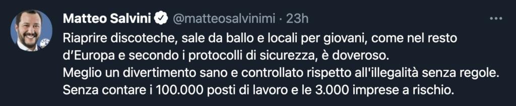 Salvini tweet Green pass 1