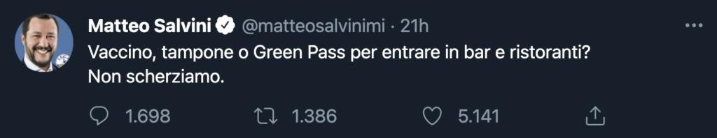 Salvini tweet Green pass 2