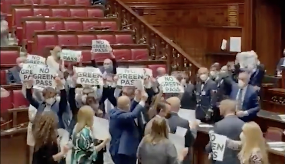 La strana idea di democrazia di Fratelli d’Italia che occupa la Camera per bloccare il Green Pass | VIDEO article-post
