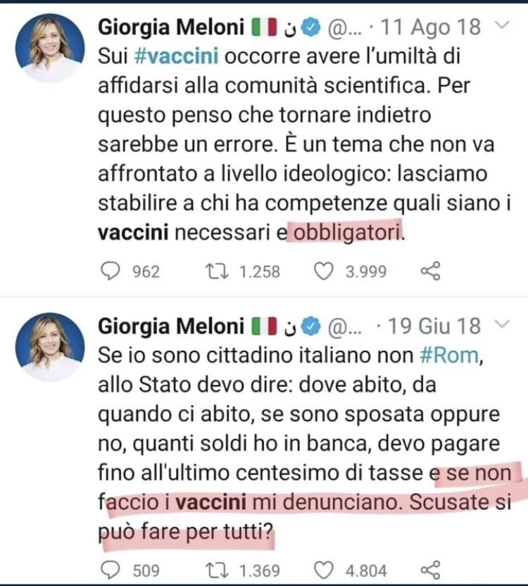 Tweet Giorgia Meloni vaccini 2018