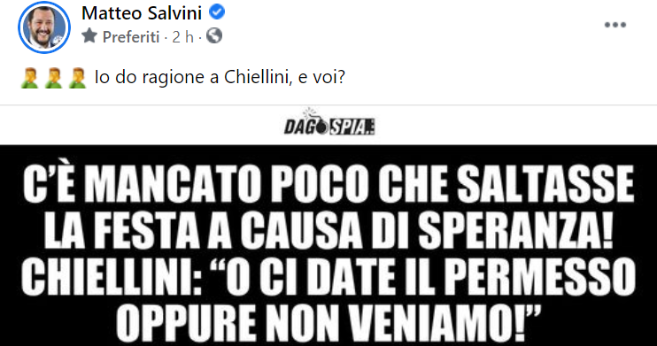 salvini chiellini speranza festa
