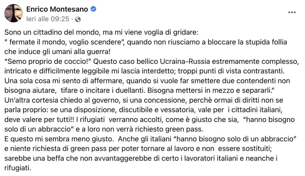 Enrico Montesano post green pass ucraini