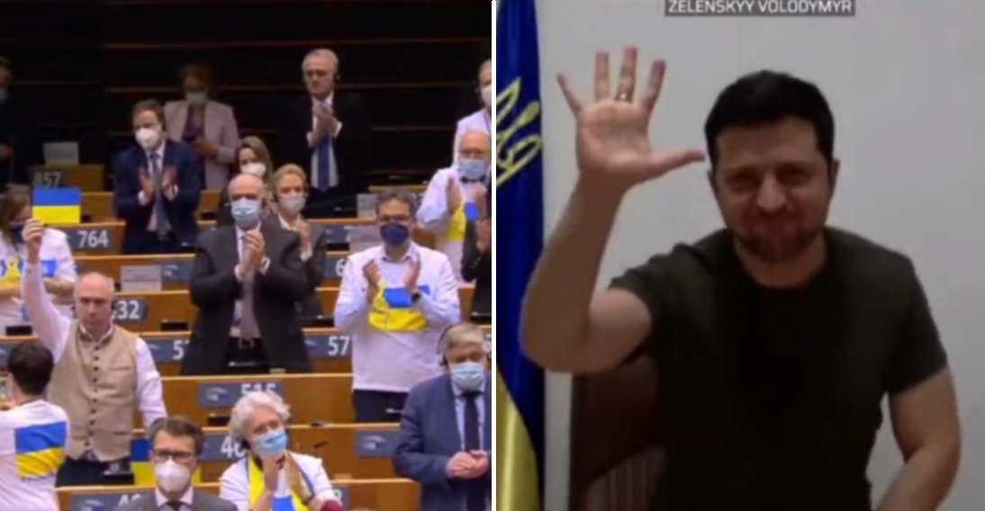 L’applauso del Parlamento europeo al presidente ucraino Volodymyr Zelensky | VIDEO article-post