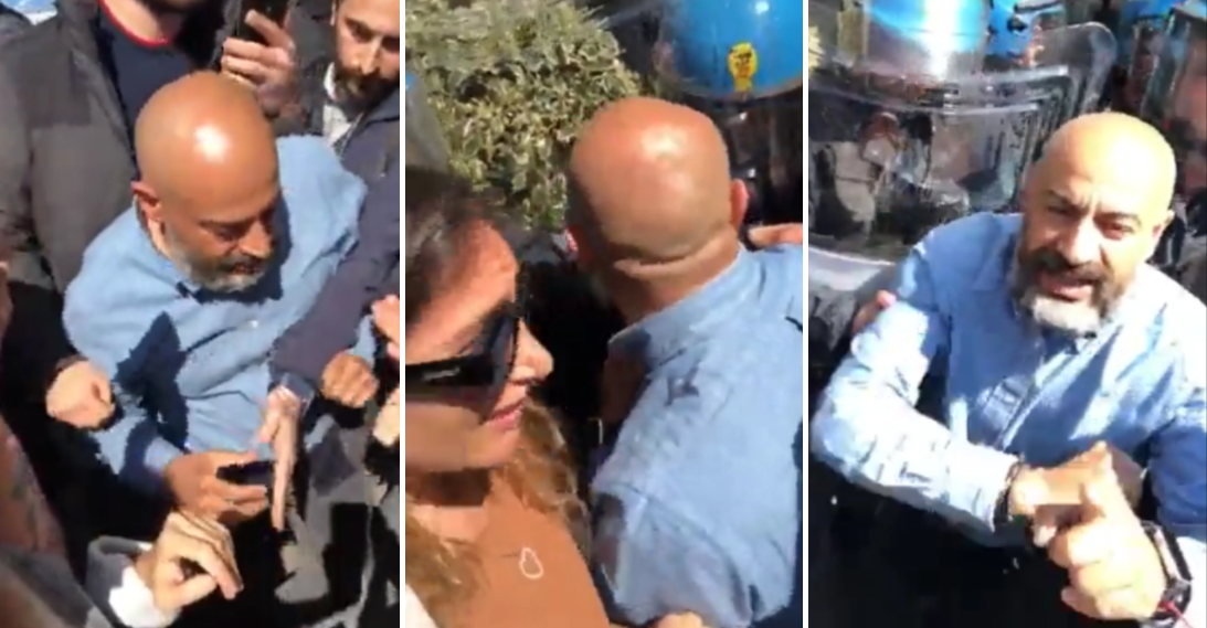 Lo show di Paragone che prova a forzare il blocco della polizia al corteo no green pass a Torino | VIDEO article-post