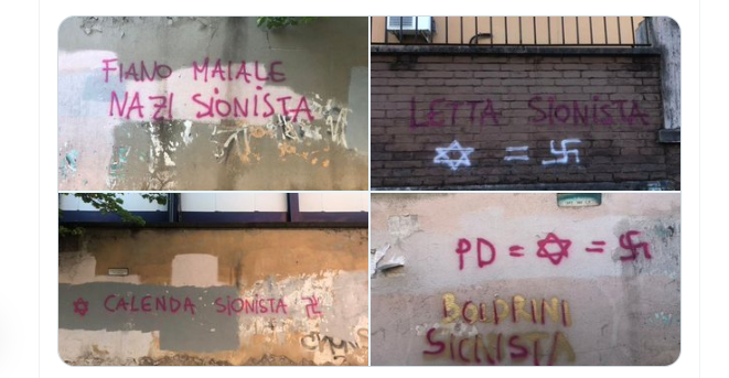 “Maiale”: le vergognose scritte antisemite e svastiche contro Fiano, Boldrini, Calenda e Letta article-post