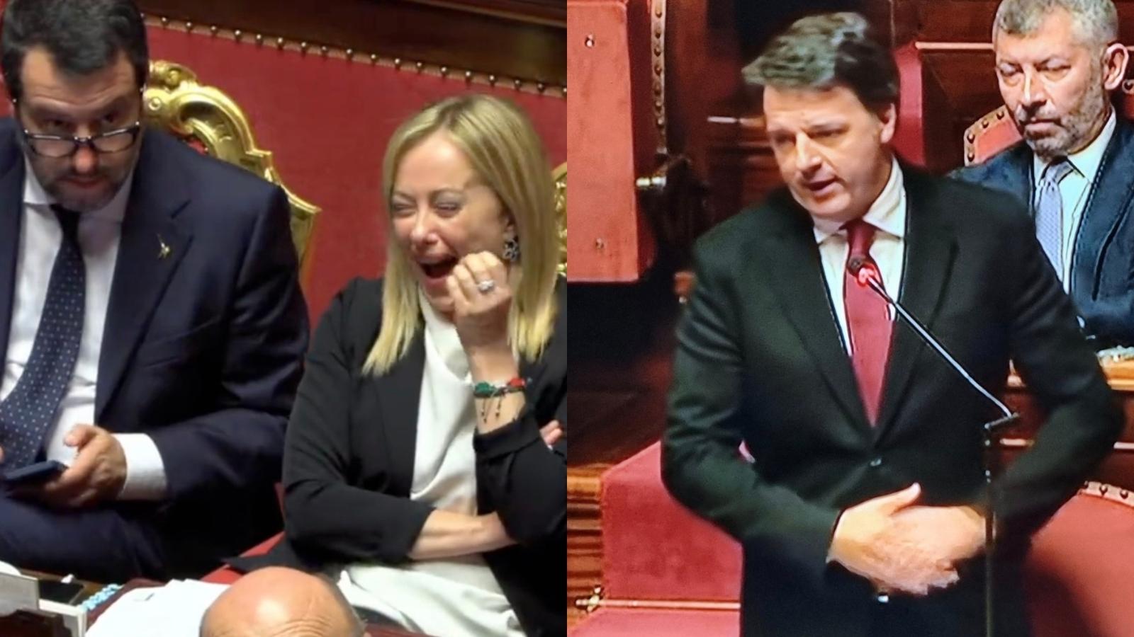 Giorgia Meloni scoppia a ridere mentre Renzi al Senato attacca il PD | VIDEO