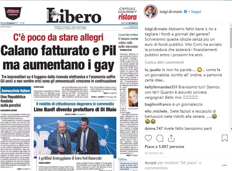 Libero e il titolo sui gay: con i tagli all’editoria c’è da stare poco allegri article-post