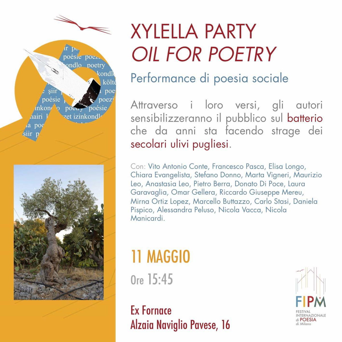 Xylella party. Oil for poetry, 11 maggio a Milano article-post