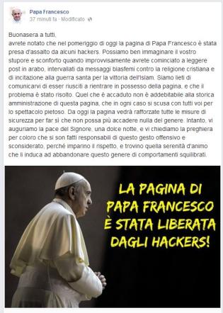Facebook, la pagina dedicata a papa Francesco attaccata da hacker islamici article-post
