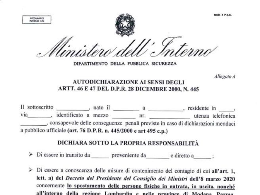 Coronavirus, Autocertificazione come funziona? ecco come scaricare il modulo article-post