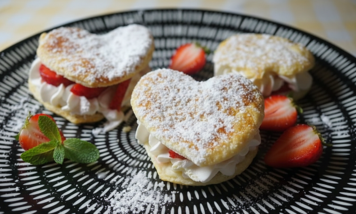 Cuori di pasta sfoglia con panna e fragole in friggitrice ad aria article-post