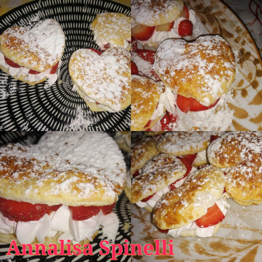 Cuori di sfoglia con panna e fragole in friggitrice ad aria