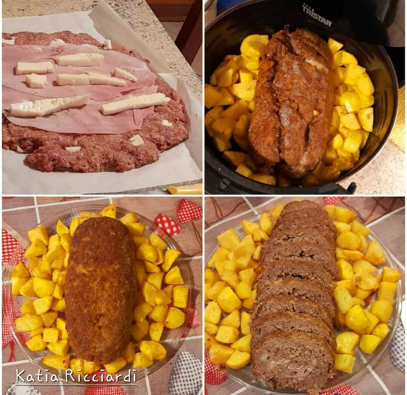 Polpettone in friggitrice ad aria con patate, ripieno di formaggio filante preview