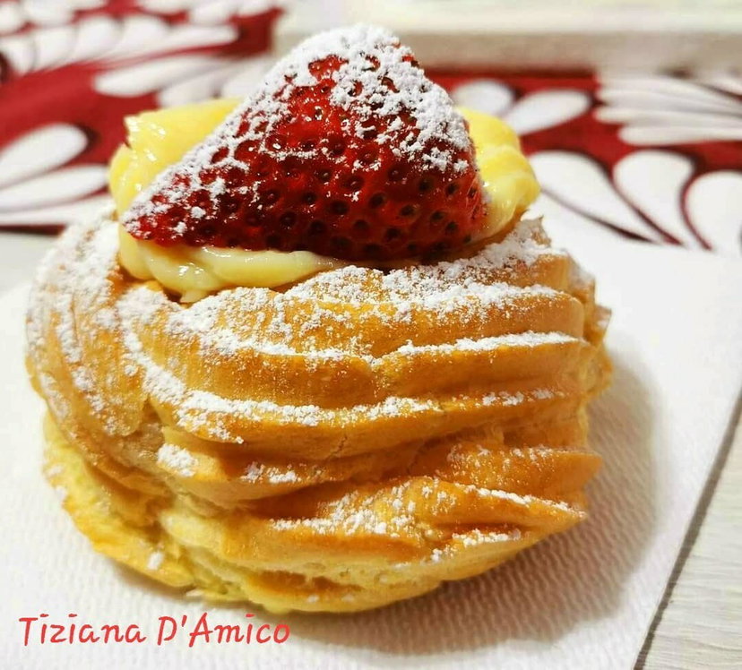 Zeppole in friggitrice ad aria con crema e fragole preview