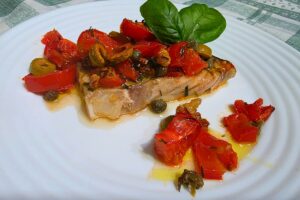 Pesce spada alla mediterranea in friggitrice ad aria