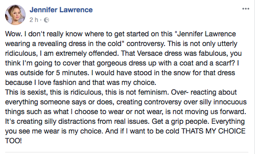 Jennifer Lawrence su Facebook