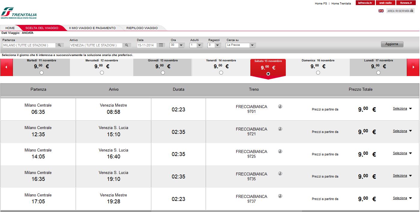 Sono tornati i biglietti Trenitalia a 9 euro
