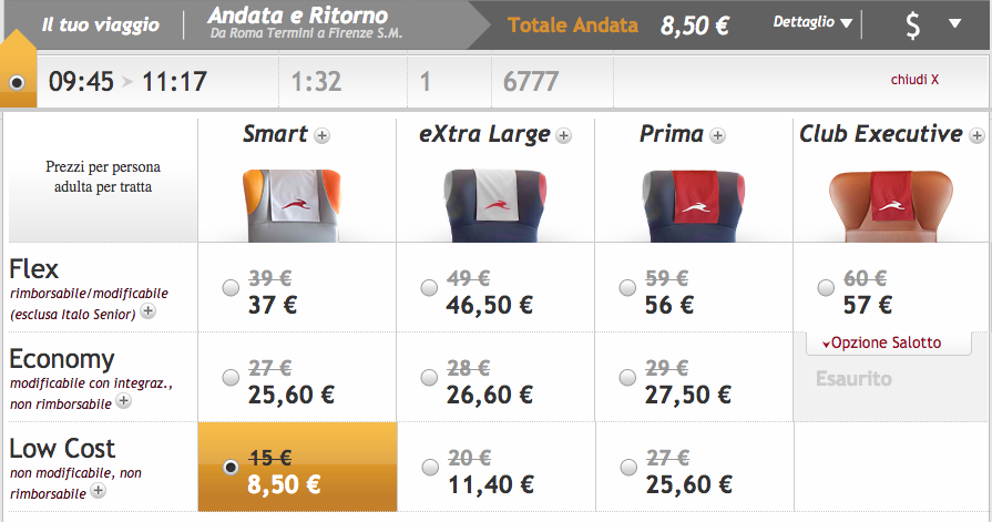 Codice sconto Italo treno da e per Roma e biglietti da € 8,50