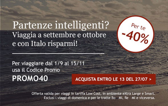 Codice sconto Italo treno per settembre, ottobre e novembre preview
