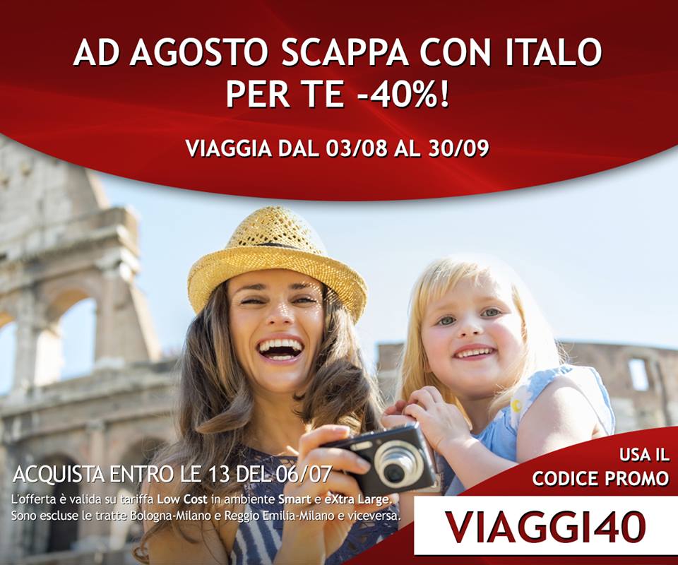 Treni Italo per l'estate scontati del 40%