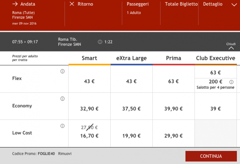 Codice promo Italo treni scontati del 40